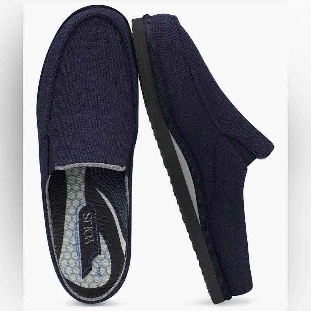 Yolis Men’s Slippers Moccasins W/arch Support, Navy, Size: 10